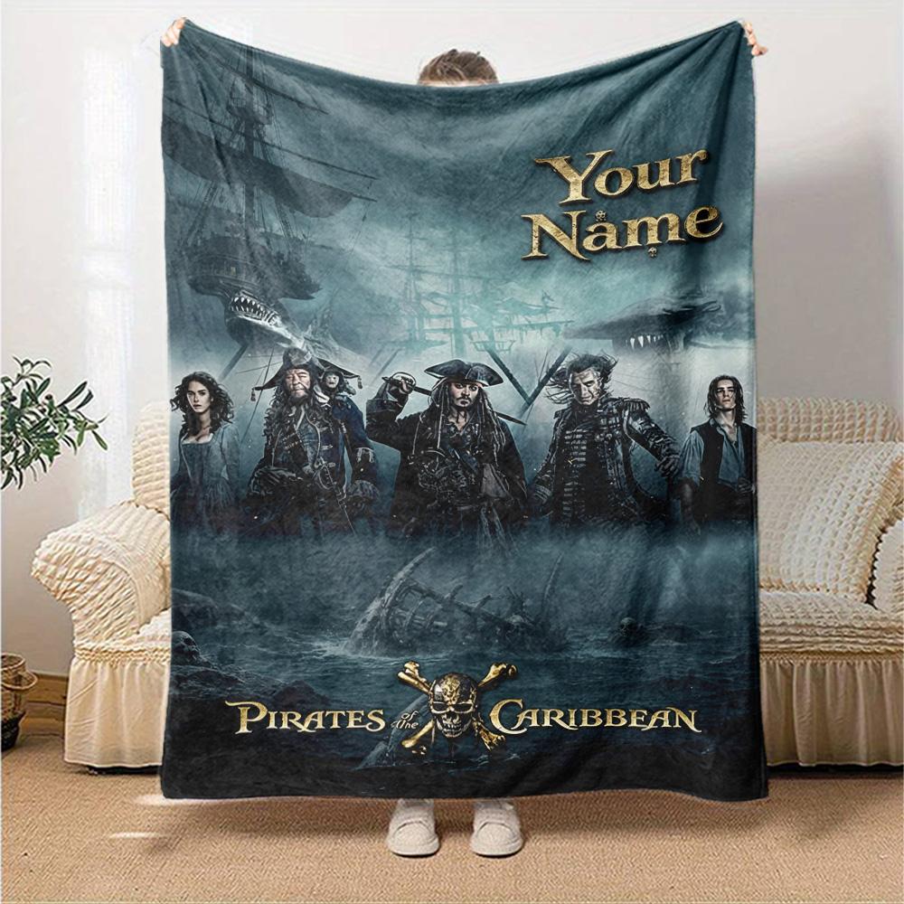 Name Custom Caribean Pirates Print Flannel Blanket High Quality Warm Comfortable Cover for All Seasons Perfect for Gifts Home Decor