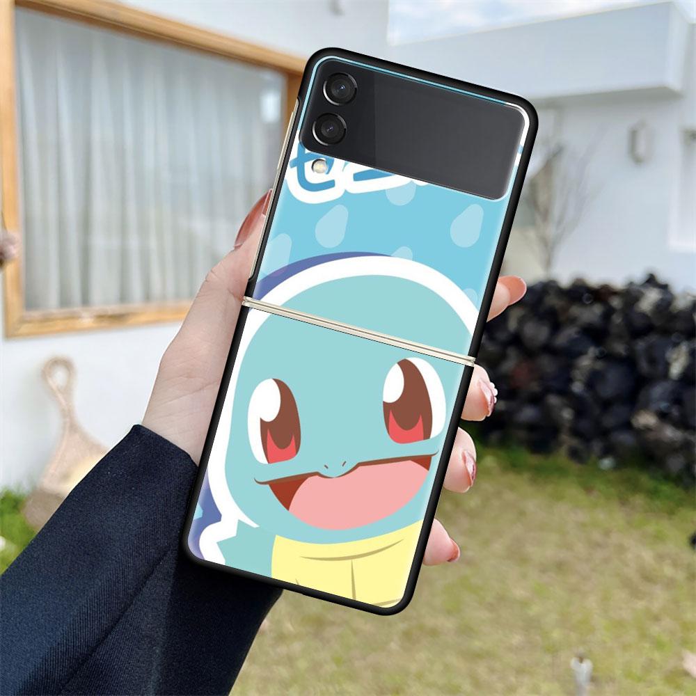 Z Flip 3 Case For Samsung Galaxy Z Flip 3 5G Black Hard Luxury Phone Cover Fall Prevention Fashion PC Shell Cute Pokemon EEvee