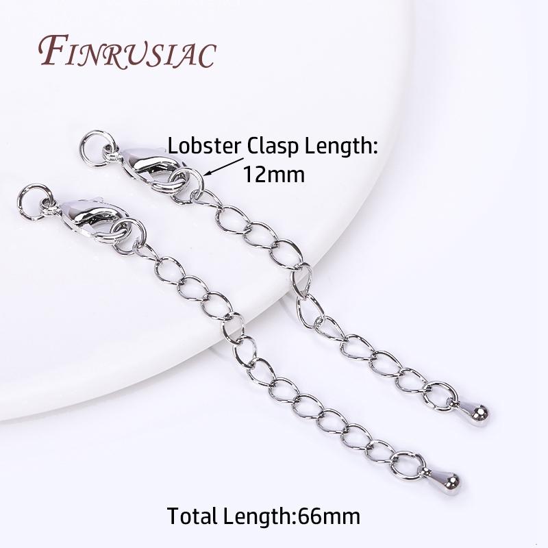 10/12mm Lobster Clasps Extension Chain,Rhodium/ 18K Real Gold Plated Brass 66mm Extension Tail Chain DIY Jewelry Making Findings
