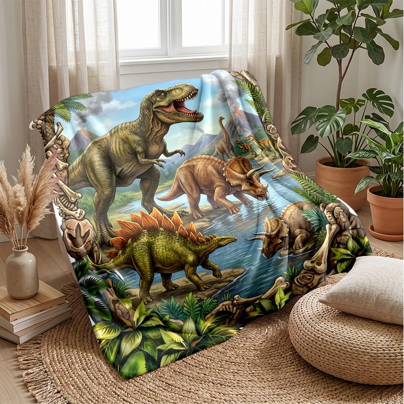 Dinosaur Thunderstorm Artwork Blanket Personalized Name Flannel Blanket Soft Cozy Plush Throw for Sofa Bed Lightweight Home Decor