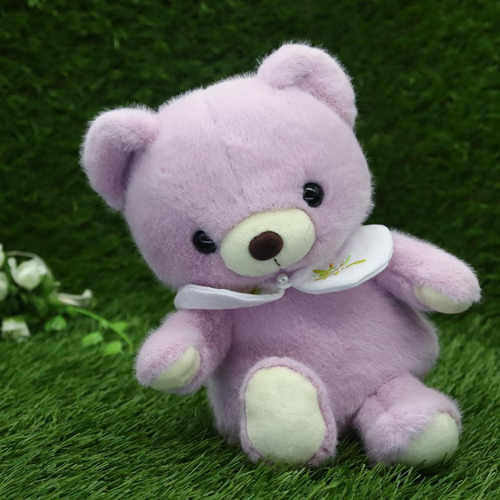 Take Off Baby Bear Drop Retro Pastel Colored Bear with Cute Flower Embroidery On Collar Plush Toy S Purple [Music Box Included]