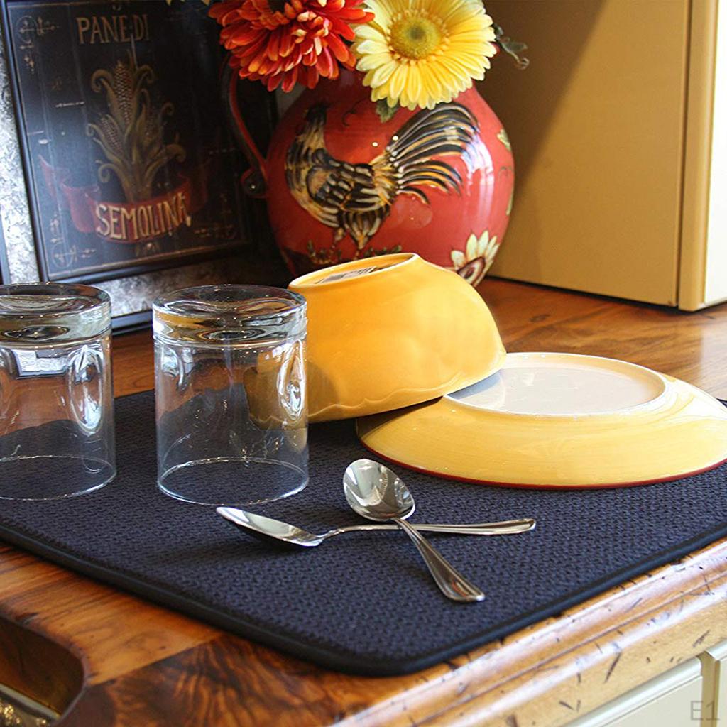 Reversible Microfiber Dish Drying Mat Set Sponge Absorbent , Black
