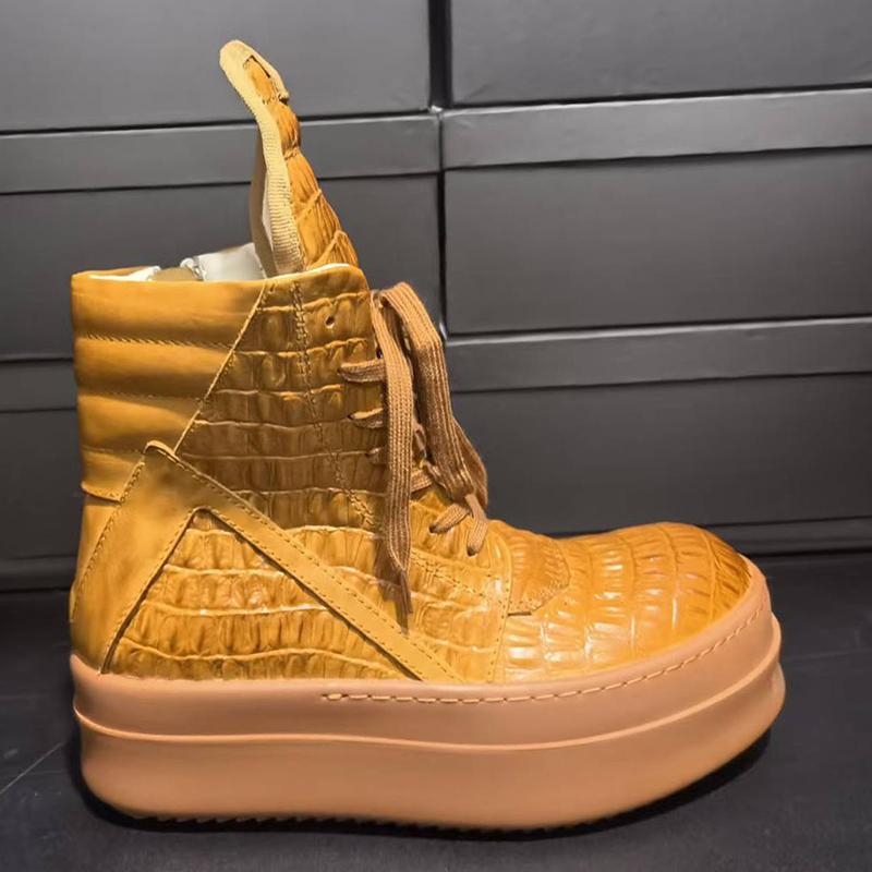 Handgefertigte Echte Leder Serpentine Lässige High Top Sneakers Unisex Schuh Runde Zehenpartie Schnürung Ipeprs Geo-Basket Hübsche Stiefelschuhe