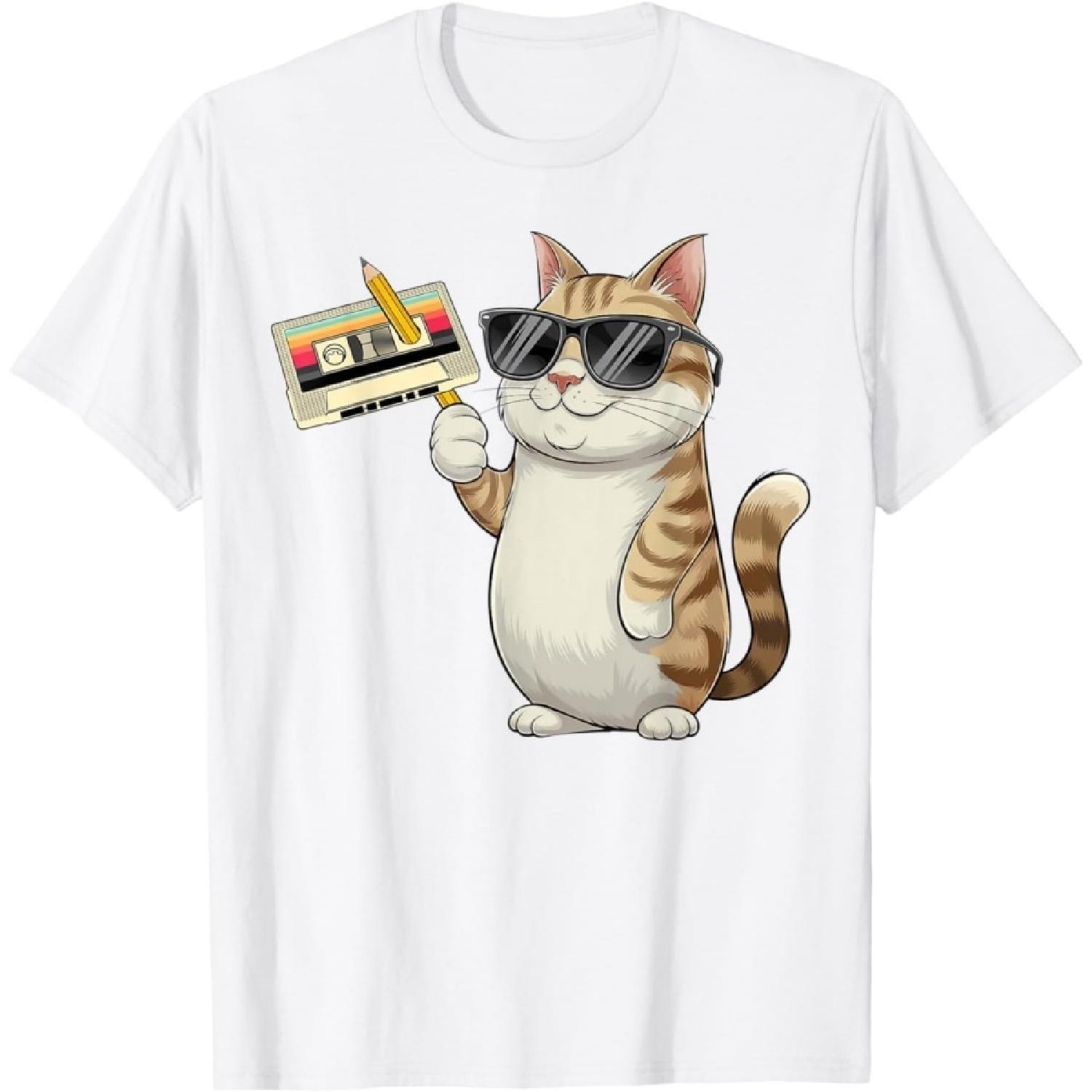 Retro Cassette Tape and Pencil Meme Cat 90s Cassette Tape T-Shirt XXXXXL белый