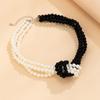 Style Fashion Retro Splicing Knotted Multi-Layer Imitation Pearl Necklace Women French Beaded Collarbone Chain Choker