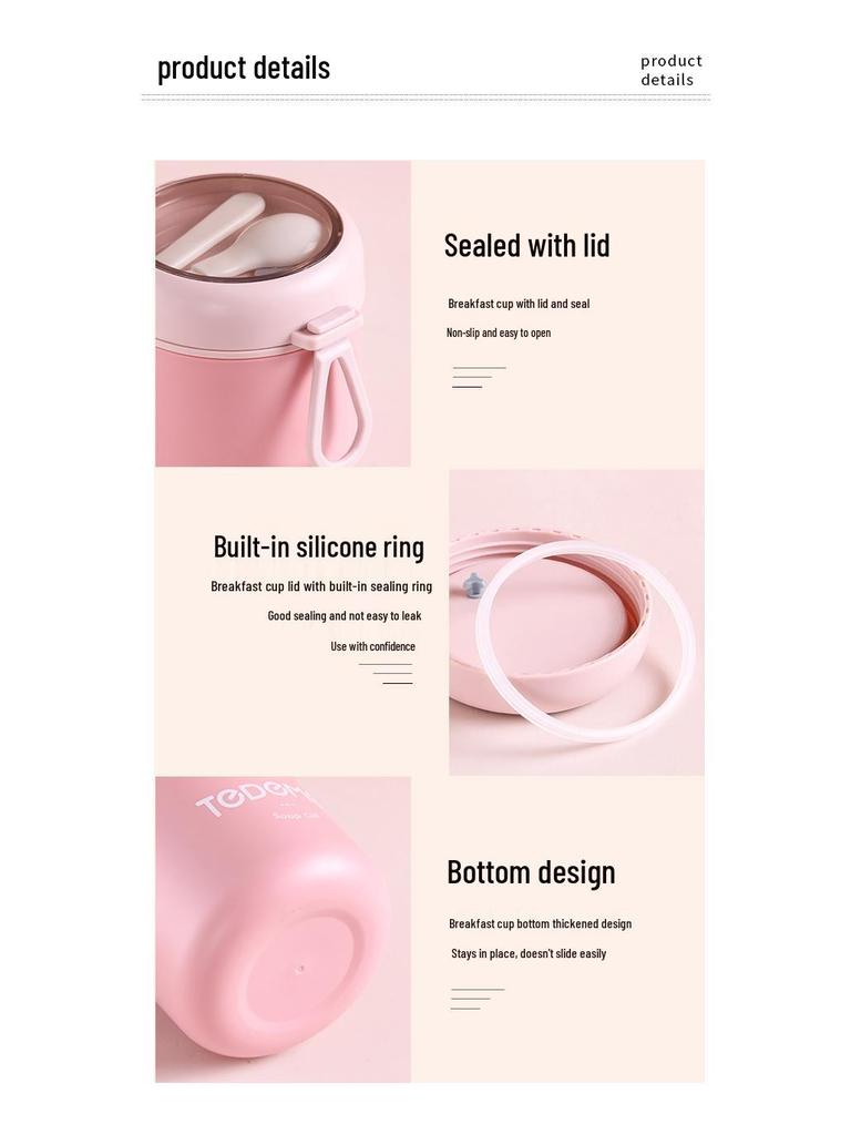 304 Stainless Steel Insulated Breakfast Cup with Lid & Spoon - Japanese Style Soy Milk & Soup Container