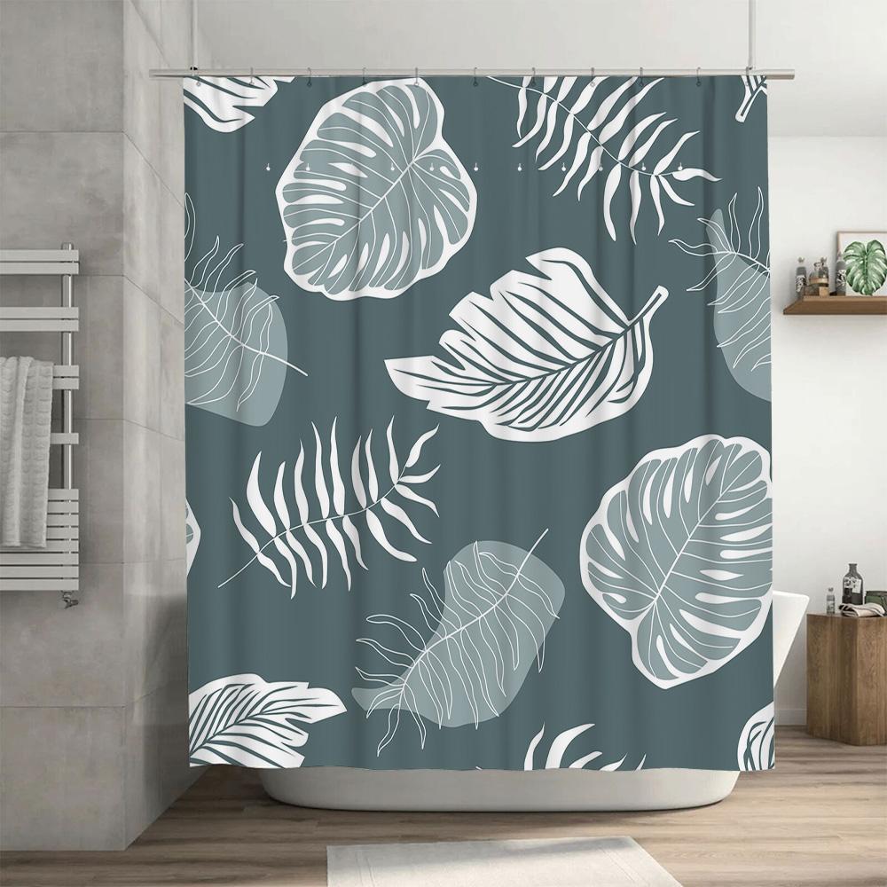 Green Monstera Shower Curtain White Palm Leaf Print Home Decor Waterproof Bath Liner For Bathroom Decorative Size: 72''X84'' (18