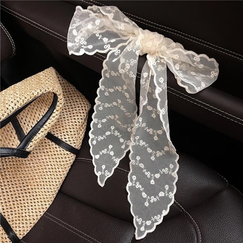 1Pc White Hair Tie with Long Streamer Ribbon and Bow