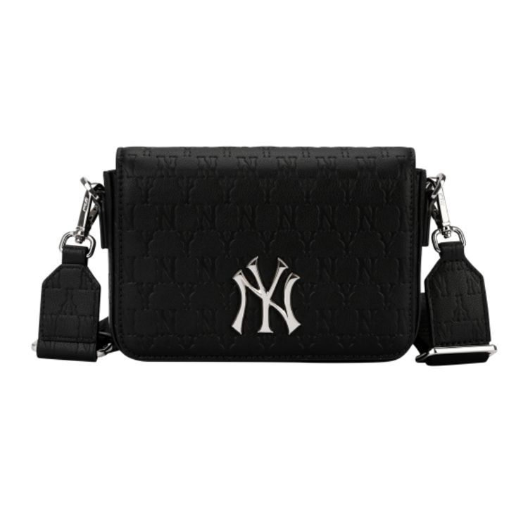 

MLB Vintage All Over Print Logo NY New York Yankees Flip Open Cotton Shoulder Crossbody Bag Unisex bags Black 32BGPB111-50L Black