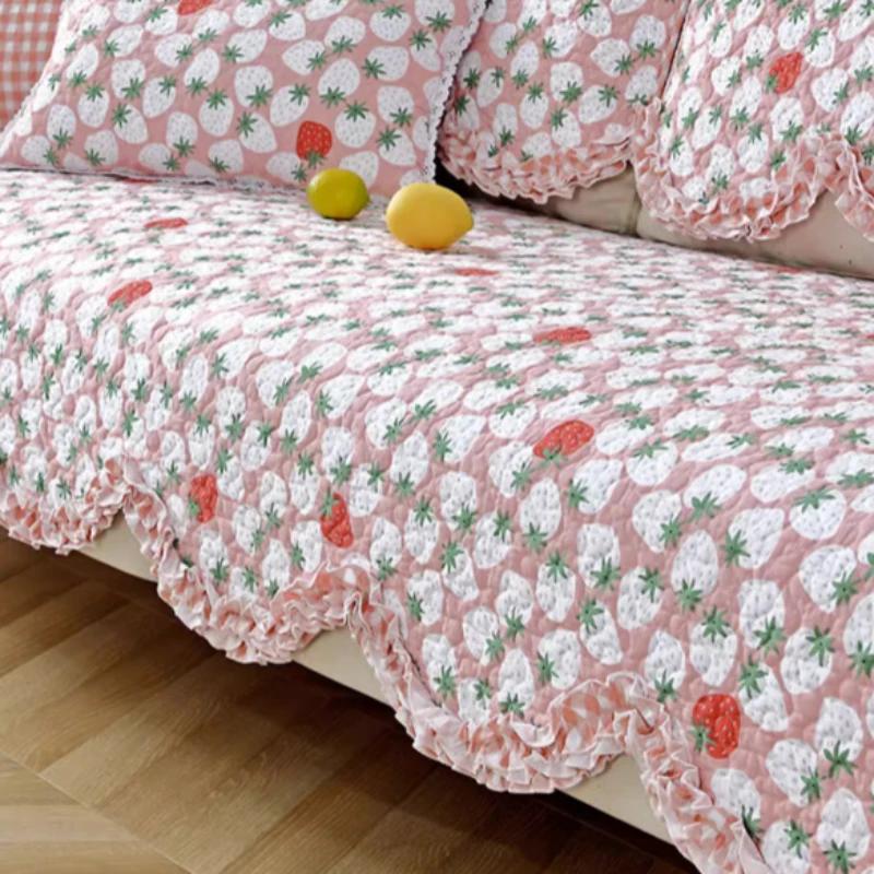 Curled Edge Rural Style Cotton Couch Mats Comfortable Soft Non Slip Sofa Towel Versatile Colorful Living Room Sofa Cover
