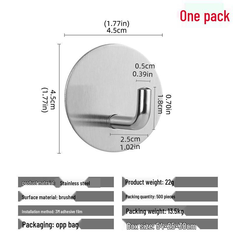 304 Stainless Steel Adhesive Clothes Hook - Punch-Free, Strong Hold, Behind-Door Mount