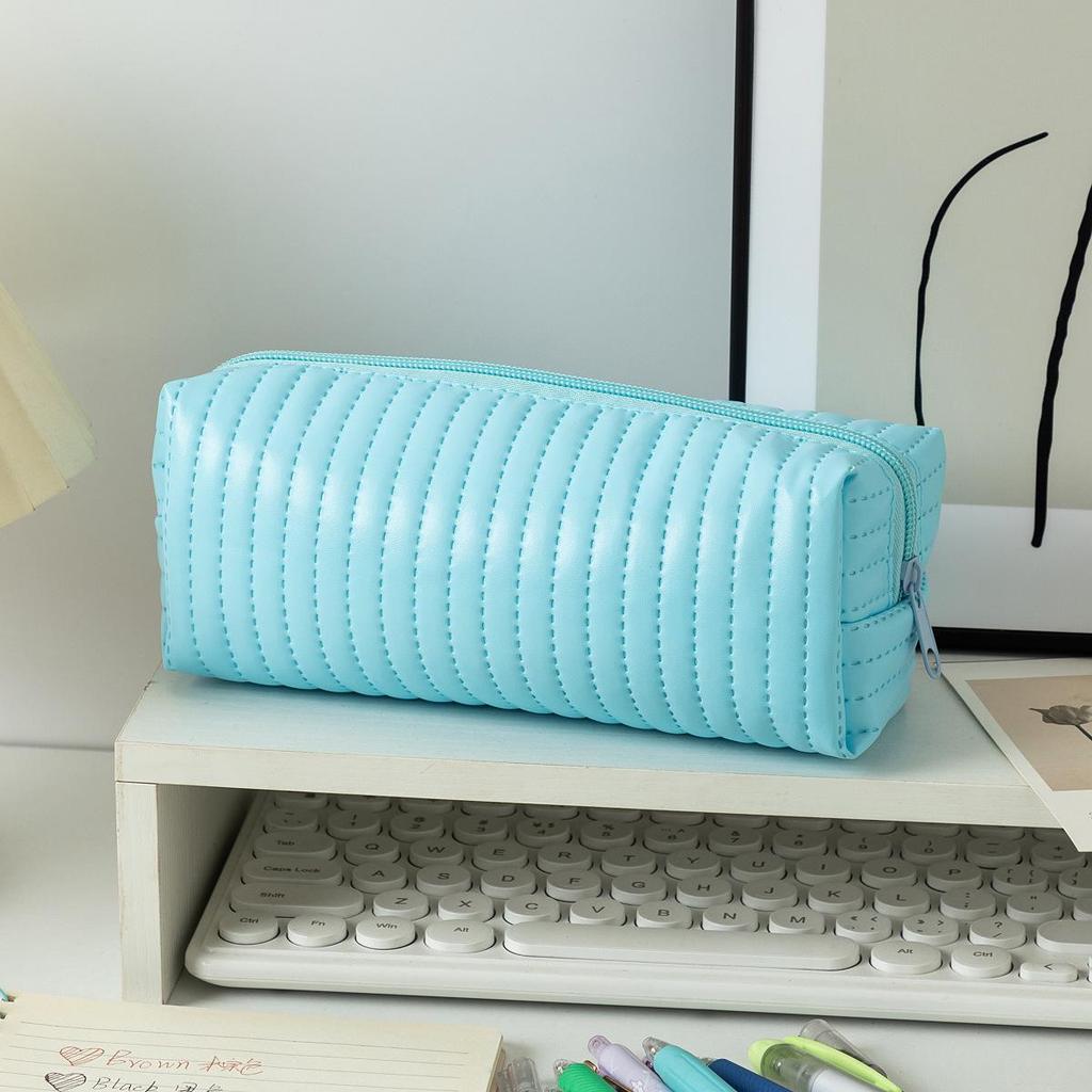 Large Capacity Japanese Style Leather Pencil Case for Female Students - Candy Color