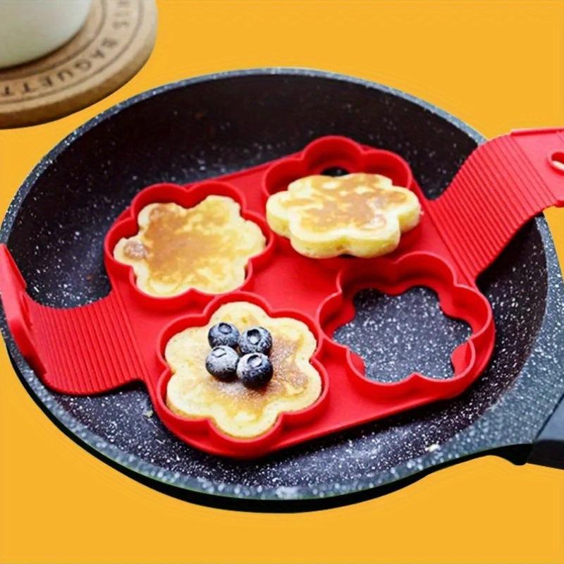 4-Cavity Silicone Pancake Mold Set - Heart/Flower/Square Shapes Egg Ring Non-Stick Baking Tool Cooking Accessories
