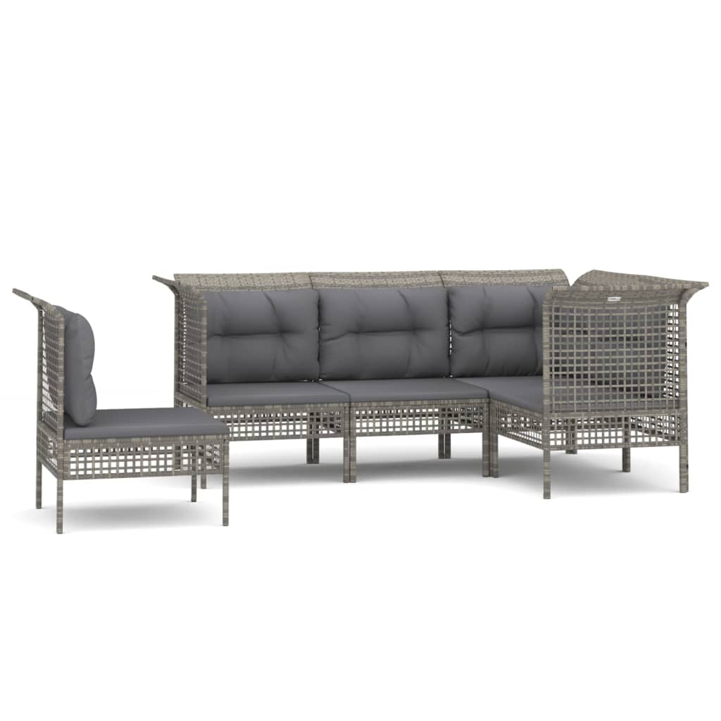 Vidaxl 5-Cz. Garden Lounge Set, Cushions, Grey, Rattan PE