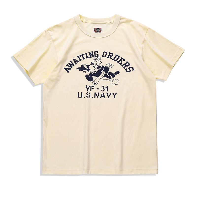 Amekaji Felix the Cat Retro Militär T-Shirt - Unisex Reine Baumwolle Kurzarm