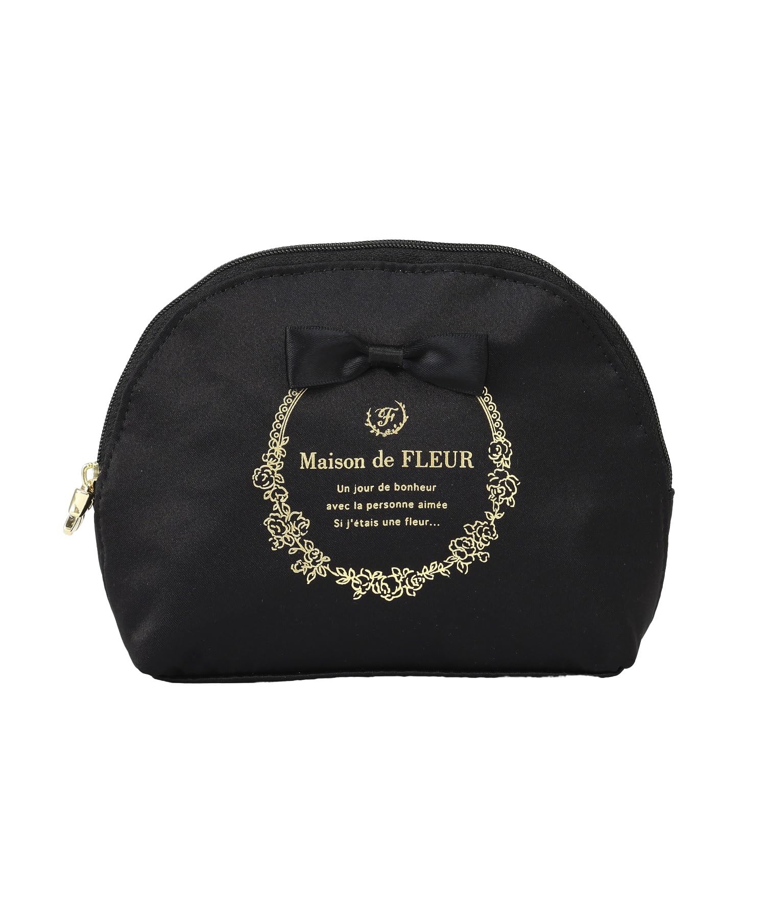 Maison de FLEUR Satin Ribbon Round Size 08001386200 Pouch, Black, F, Pouch/Drawstring Bag,