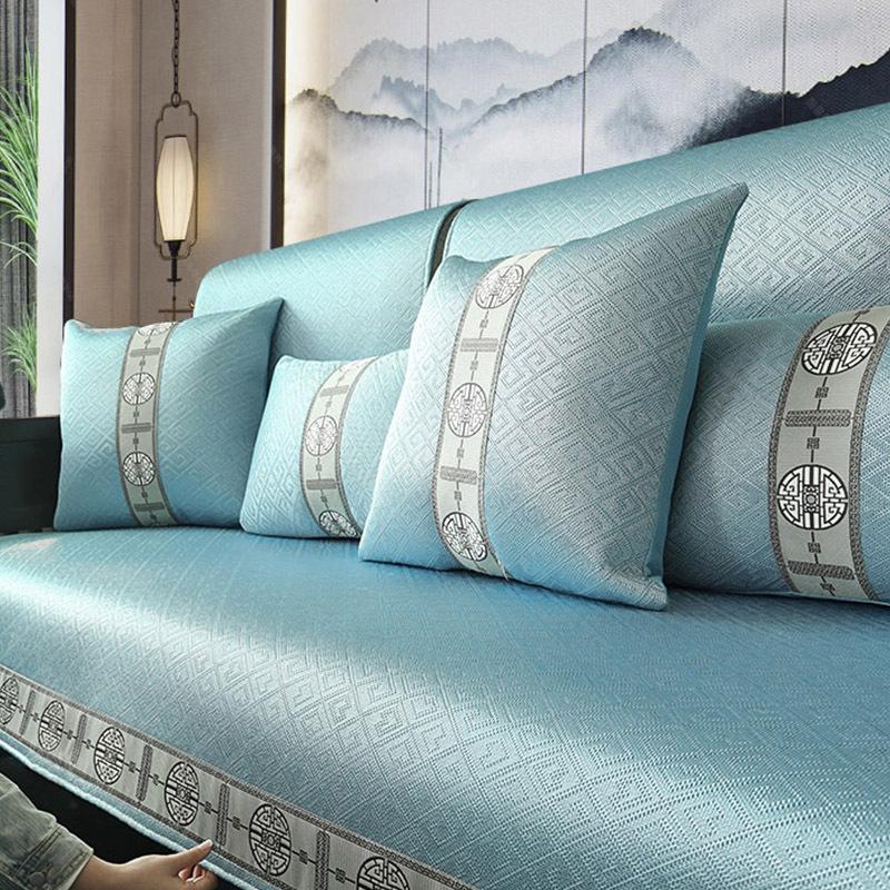 Summer High-Grade Ice Silk Sofa Cushion New Chinese-Style Sofa Mat Cool Cushion Simple And Breathable Washable Seat Cushion Backrest Towel