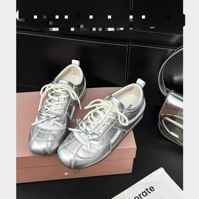 Silver Inner Height Increase Flat Bottom German Training Shoes Women's Shoes 2025 New Autumn and Summer Casual Sports Board Shoes Forrest Gump Shoes