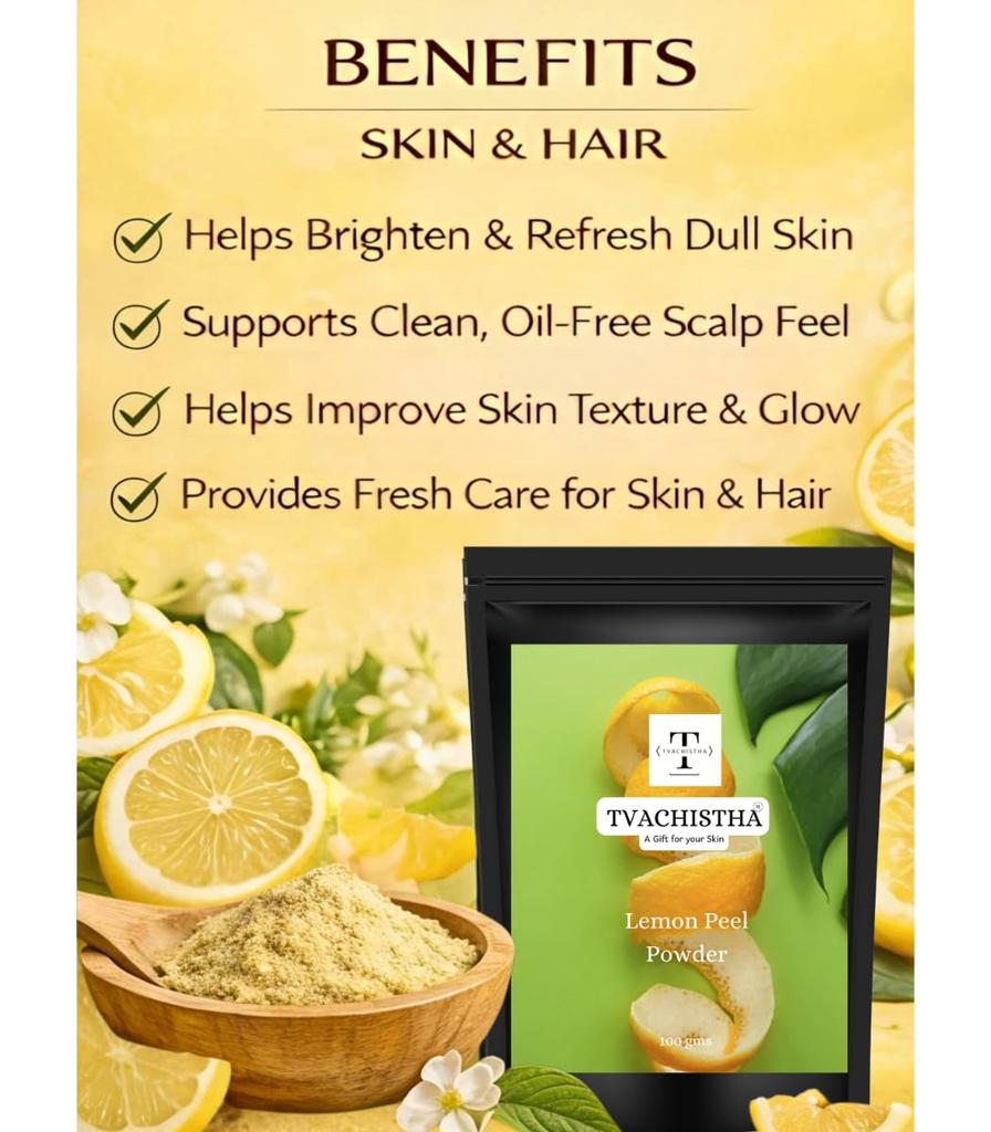 Lemon Peel Powder - 100% Pure & Natural | Rich In Vitamin C, Antioxidants, and Fiber | Ideal for Skin Brightening, Acne Treatment, and Hair Care |