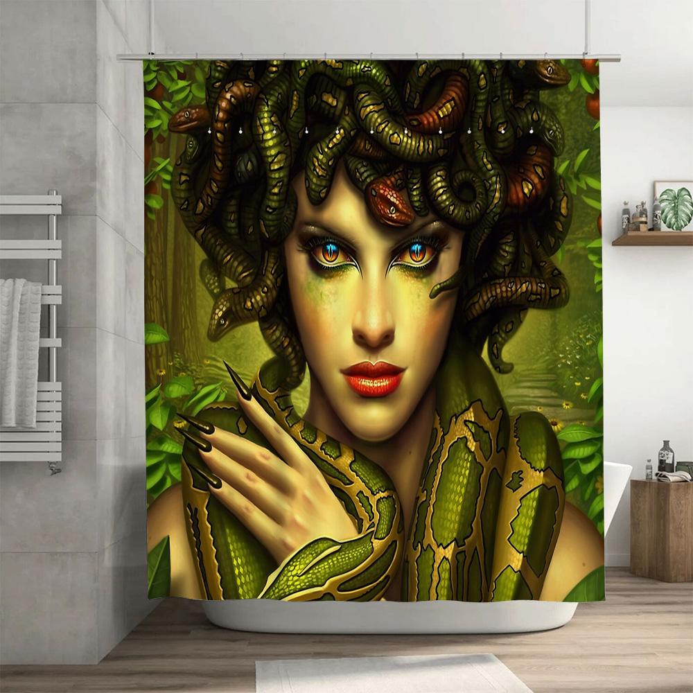 Medusa Shower Curtain Gothic Horror Mythological Snake Pattern Bathroom Decor Dark Fantasy Wall Art Home Textile