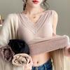 Thermal Underwear Warm Body Tops Vest Sexy Winter Clothing Women Sleeveless Slim Seamless V Neck Lace Side Solid Inner Wear