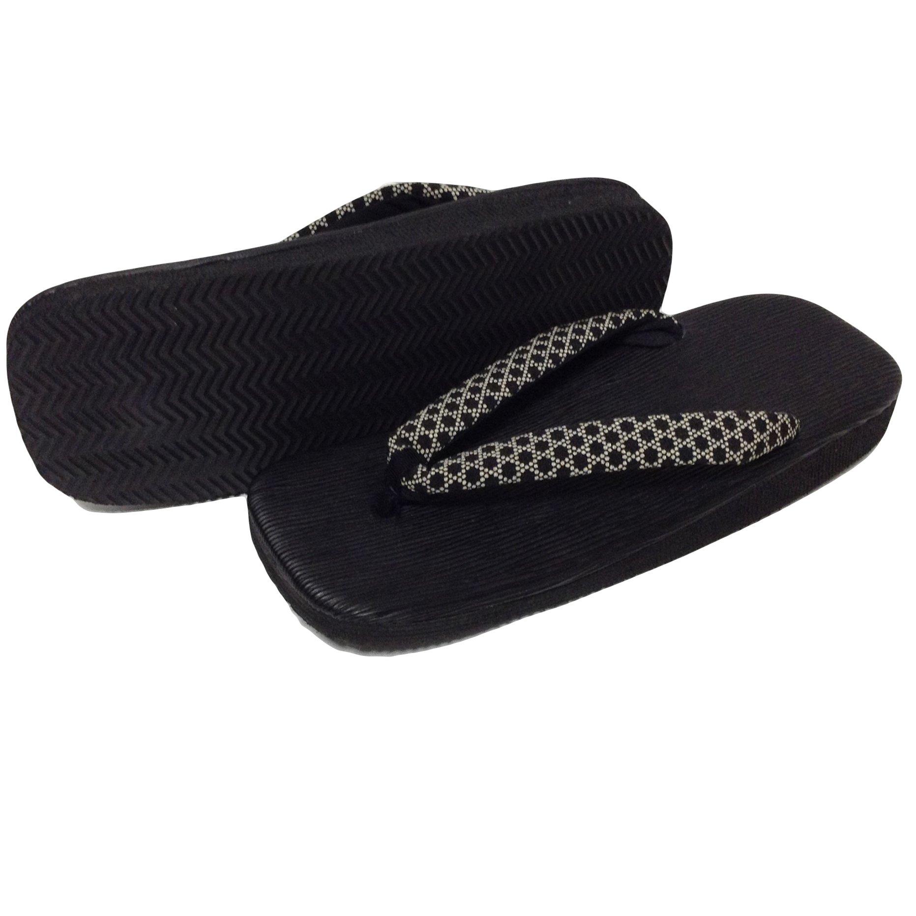 

Edoten Geta Sandals, Made in Japan, Black Brushed Sandals, Sponge Lining, Basket Weave, Size LL