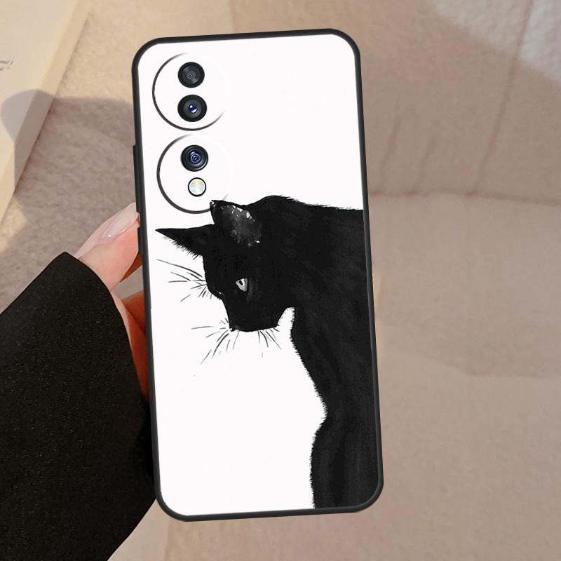 Black Cat Face Kitty For Honor Magic 7 Lite 6 5 V5 Case For Honor 400 200 Pro 90 70 50 X8a X8b X9a X9b X9c Cover
