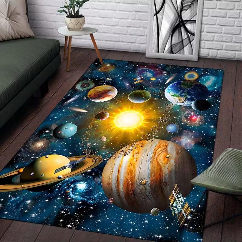 Interstellar Space-Themed Area Mat - Vibrant Galaxy & Planet Design Soft Floor Mat for Living Room Bedroom Office Room Decor