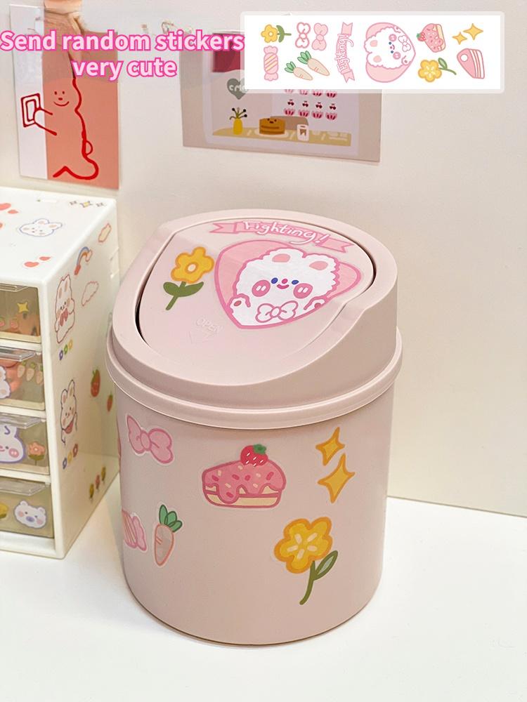 Mini organizator de coș de gunoi de birou Suport creion Kawaii Birou drăguț pentru student cu desene animate Coș de gunoi cu capac Cutie de depozitare