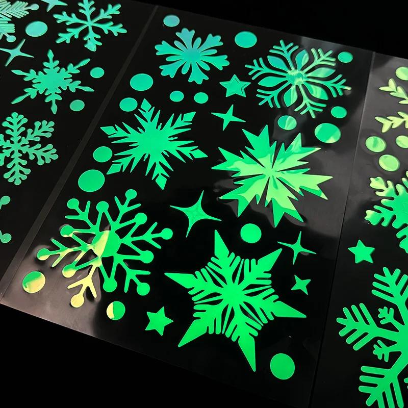 3Sheets Glow In The Dark Snowflake Window Stickers DIY Car Luminous PVC Decal Christmas Home Wall Decoration New Year Party Gift