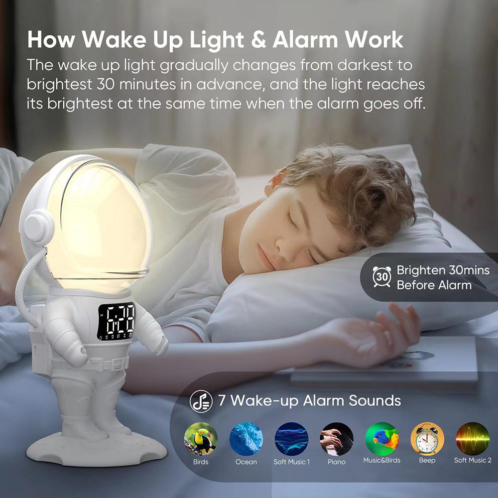 Digital Alarm Clock with Wake Up Light Bluetooth Speaker Dual Alarms White Noise Awakening Lamp for Bedroom Desk  Bathroom
