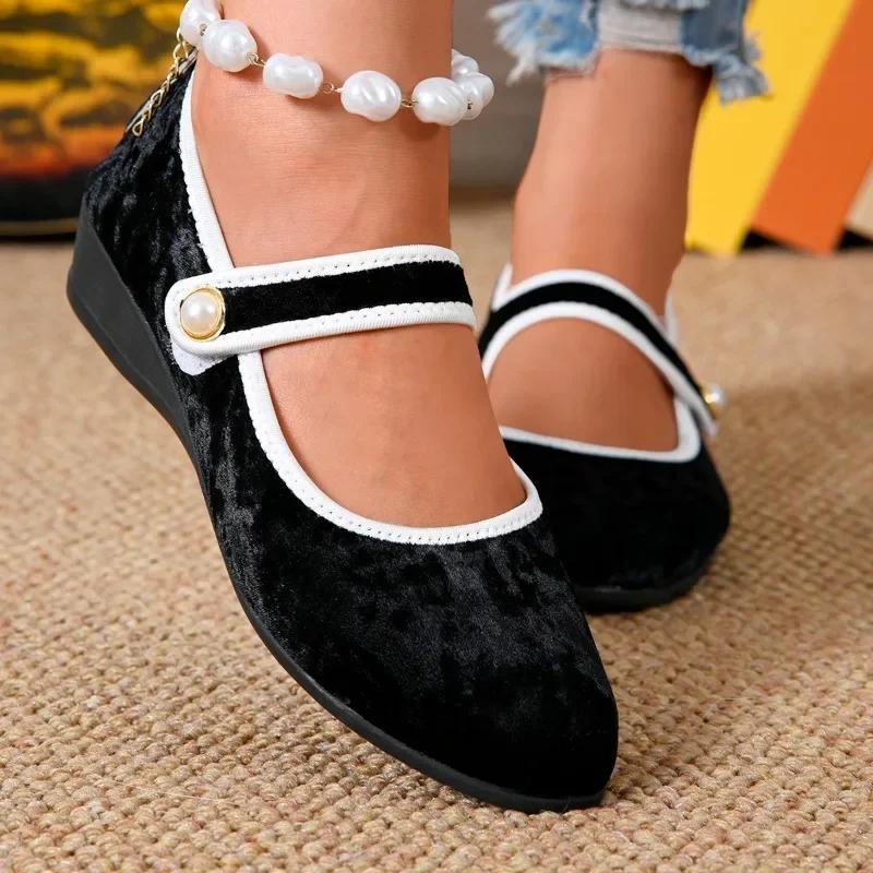 

Модные удобные и универсальные женские туфли на плоской подошве 2024 года, новые повседневные туфли большого размера для женщин с закрытым носком Zapatos De Mujer 43 чёрный