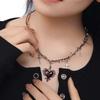 Y2K Spicy Girl Sliver Color Thorn Winding Cross Tassel Red Drip Glaze Heart Pendant Necklace for Women Personality Punk Jewelry