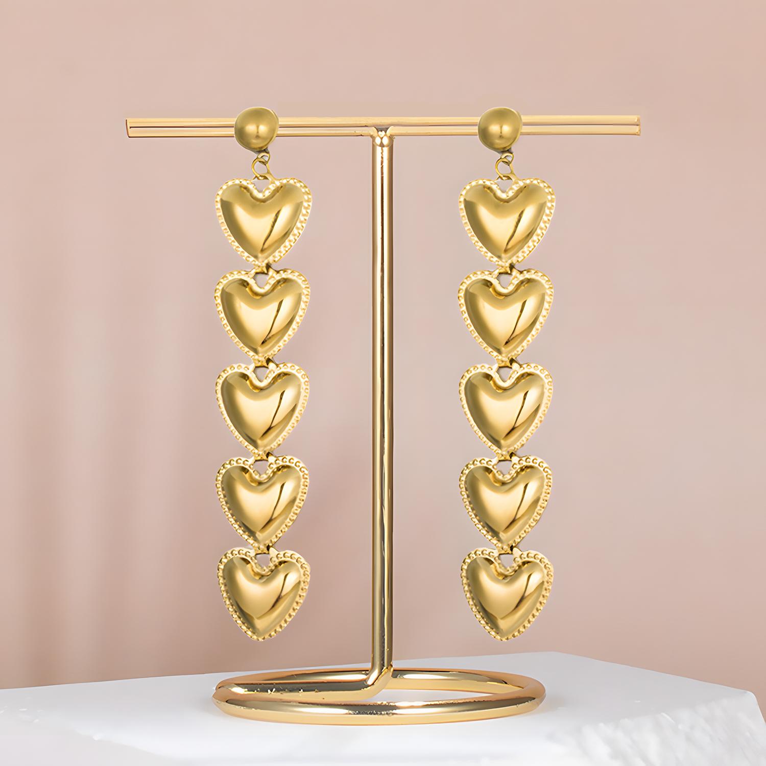 

Трендовые длинные серьги с золотым сердцем и любовью для женщин, гипоаллергенные водонепроницаемые ювелирные изделия из нержавеющей стали, подарок на вечеринку