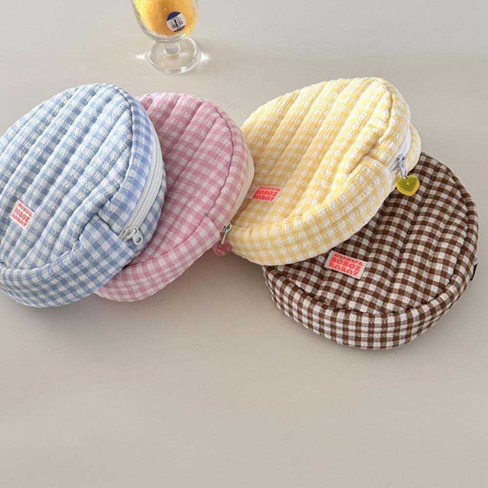

Round Ins Cosmetic Bag Large Capacity Cotton Coin Purse Portable Plaid Toiletry Organizer Travel синій