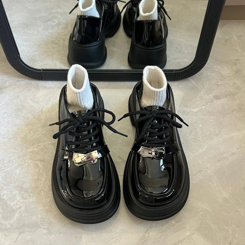 Muffin sole small leather shoes women's autumn new Mary Jane women's shoes retro height increase