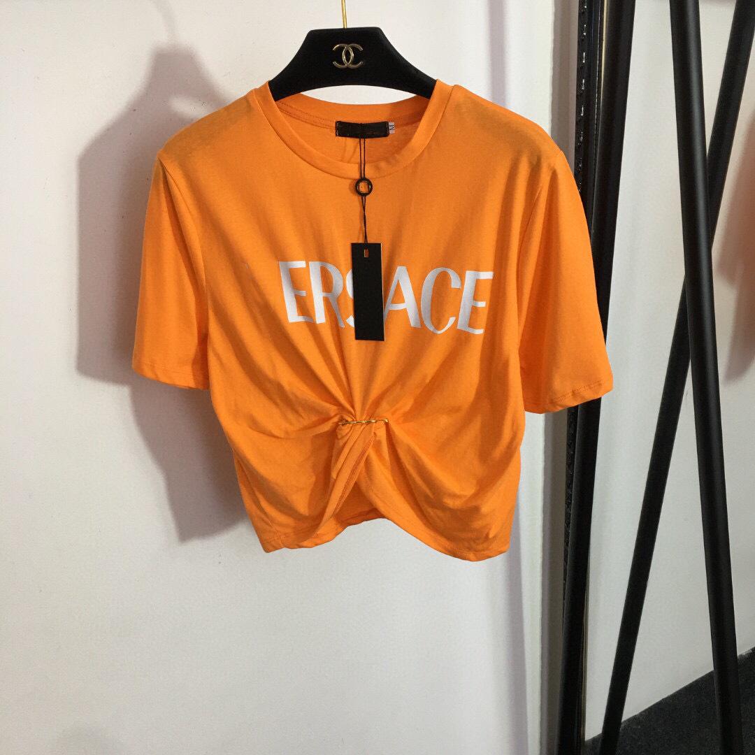 

2023 г. Женская модная футболка с коротким рукавом, значком и принтом в виде букв Small оранжевый