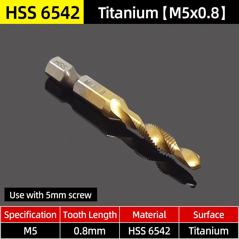 Hex Screw Thread Metric Tap Drill Bits Set HSS Titanium Composite Countersink Drill Reamer Metal Tapping Chamfering Tool Kit