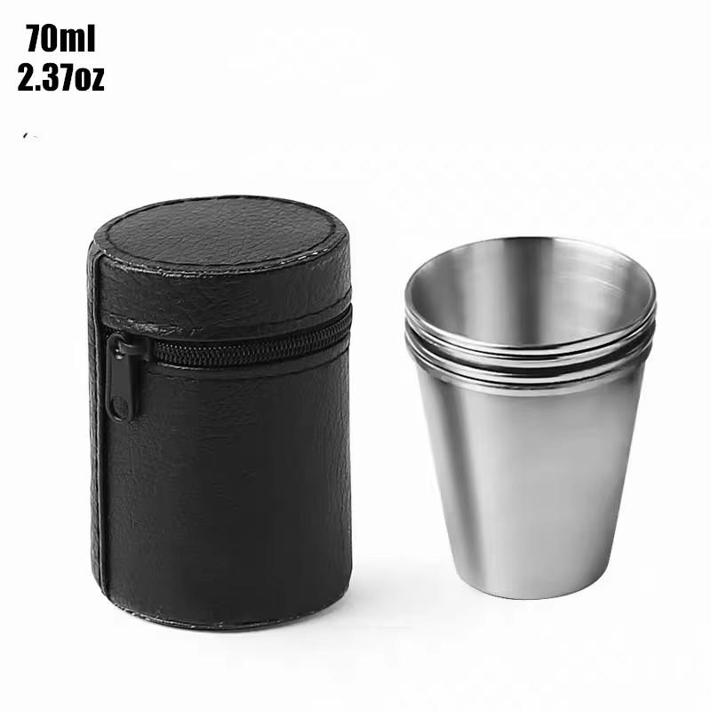 4 szt. Kubek do kolby biodrowej 30 ml/70 ml/150 ml kubek wódki PU kabura ze stali nierdzewnej Mini kubek do wina przenośny spersonalizowany zestaw kieliszków