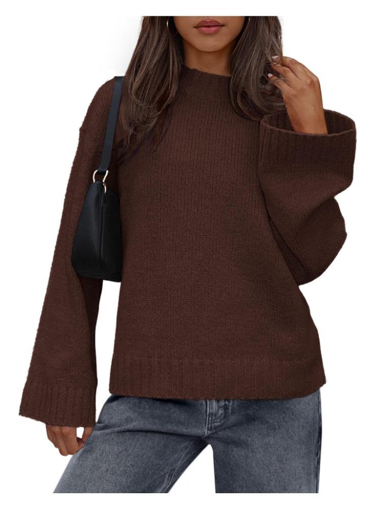 

Autumn Winter Casual Round Neck Loose Solid Colour Long Sleeved Bell Sleeve Knitted Sweater for Women Luxurious Relaxed-fit Slimming and Versatile Top S