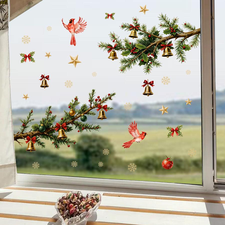 1Pc Christmas Bird Window Stickers Removable PVC Static Decoration For Bedroom Kids Room Baby Room Window Decoration
