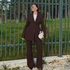 Women's Western Style Two-Piece Suit Jacket Set - Slim Fit, Solid Color