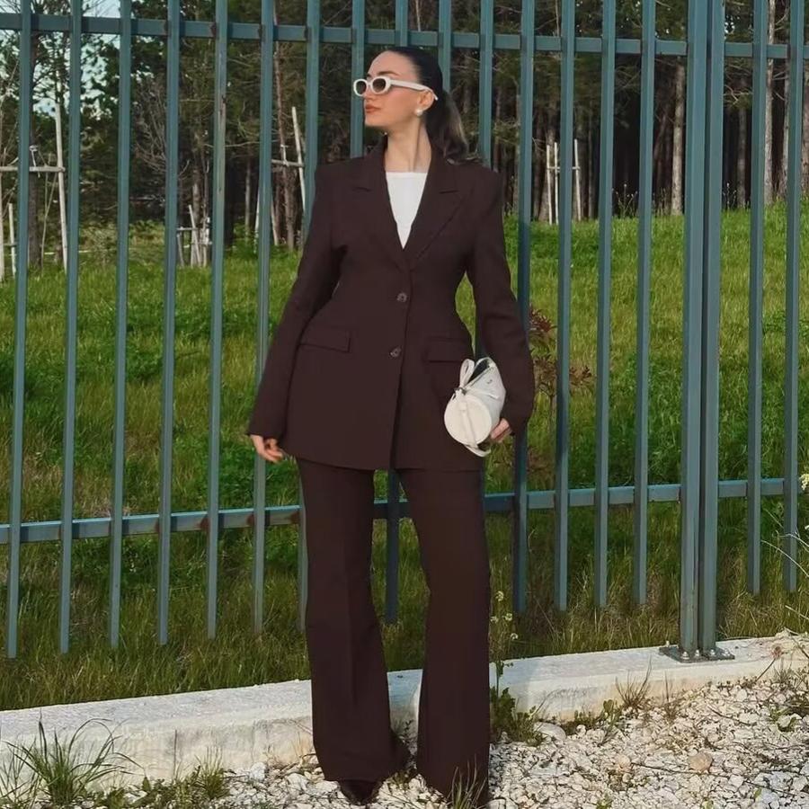 Women's Western Style Two-Piece Suit Jacket Set - Slim Fit, Solid Color
