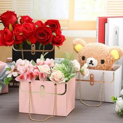 1-10PCSHandbag Valentine's Day Flower Packaging Bag Rectangular Gift Bag Creative Bouquet Sachet Boxes for Wedding GiftPackaging
