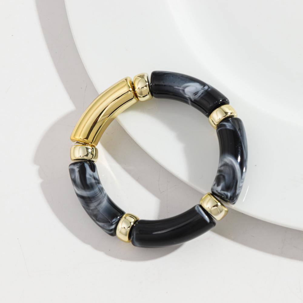 Leopard Colorful Bamboo Curved Tube Bracelets for Women Men Punk Resin Thick Beaded Elastic Stackable Bangles Retro Jewelry Gift