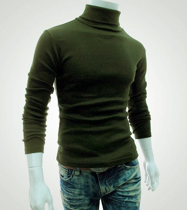 New Men's Solid Color T-shirt High Collar Long Sleeve Spring Autumn Winter Bottoming Shirt Knitted Sweater Korean Version Pullover