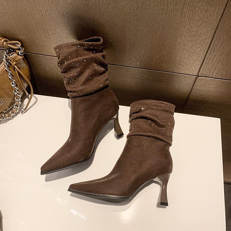 Fashion Elegant French High Heel Slim Boots Spring Autumn Winter New Pointed Elastic Sleeve Thin Heel Stack Boot Women's Boot