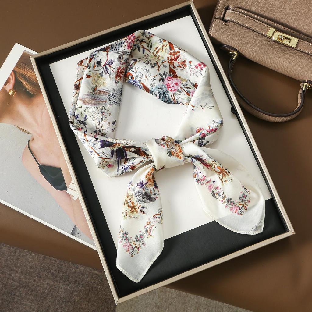 Pastoral Style Silk-Like Square Scarf 70CM: Versatile Korean Neckerchief Shawl