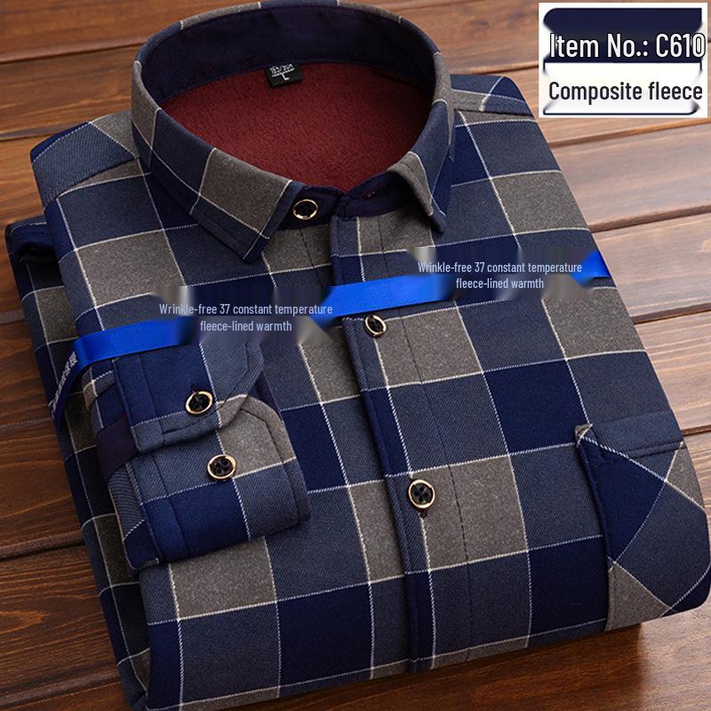 Men's Retro Plaid Fleece-lined Winter Shirt - Thick, Warm, Long-sleeved Casual Top for Middle-aged and Elderly
