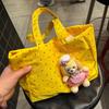 2025 New Yellow Polka Dot Portable Work Commuter Tote Bag Casual Versatile Lazy Autumn and Winter Shoulder Canvas Bag